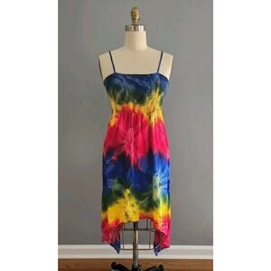 Peaceful People Multicolor Tie Dye Colorful Summer Midi Dress Womans Size Large